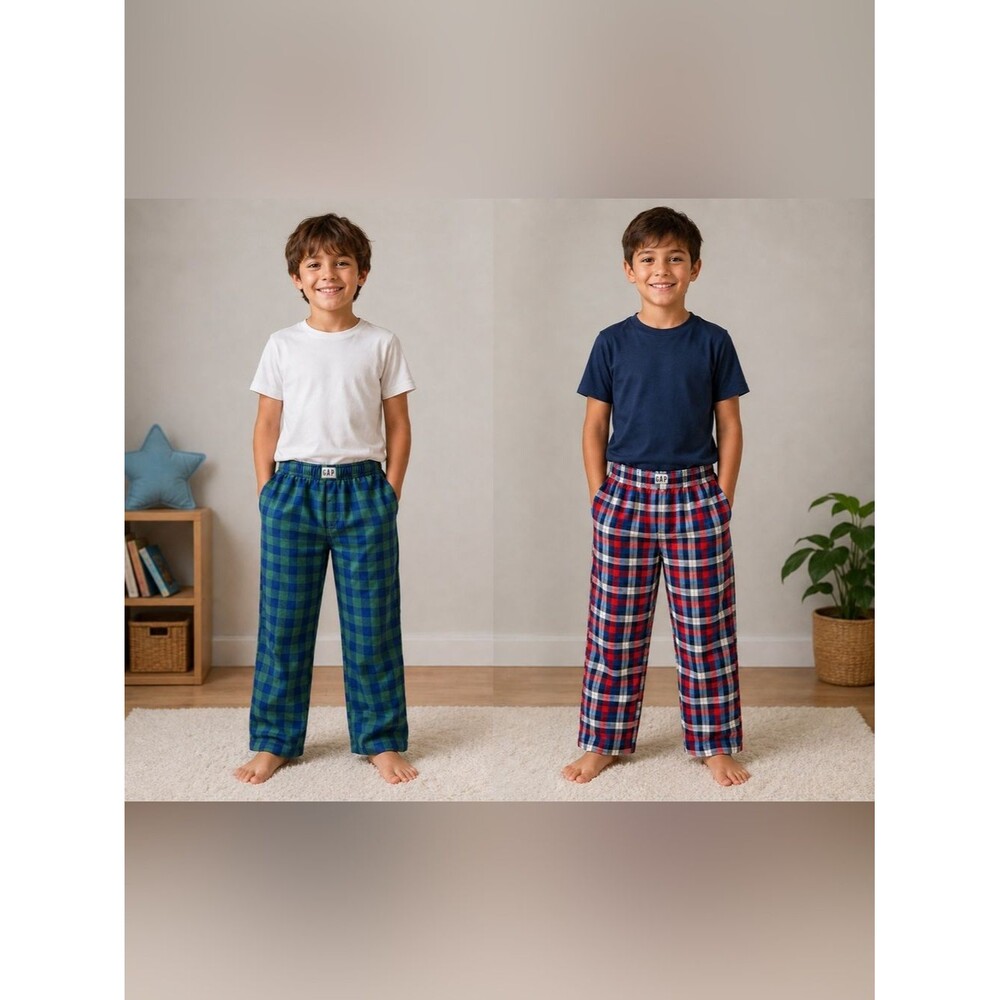 GAP Kid Boys 2 Piece Set Plaid Flannel Pajama Sleep Pants Bottom Casual Lounge 8